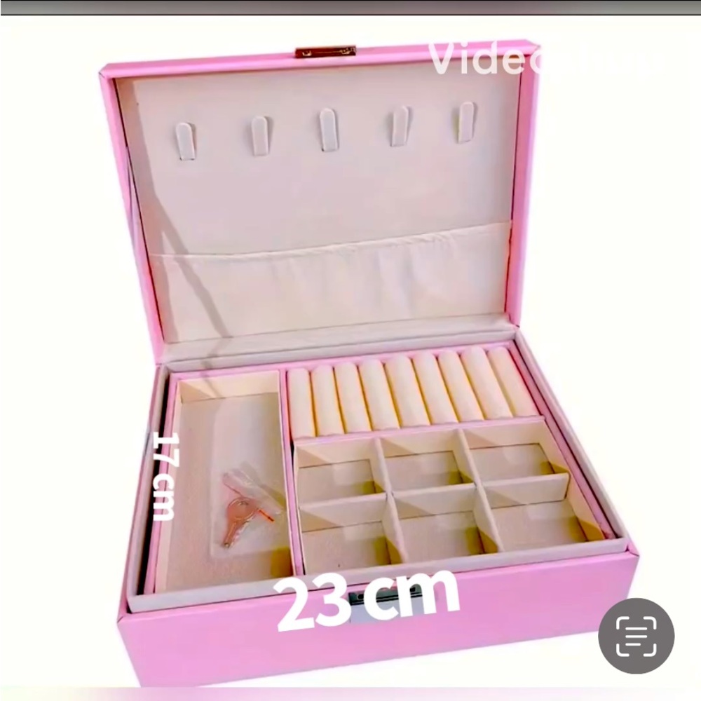 Faux leather luxury double layer pink jewelry box with lock key Christmas 🎄 🎁